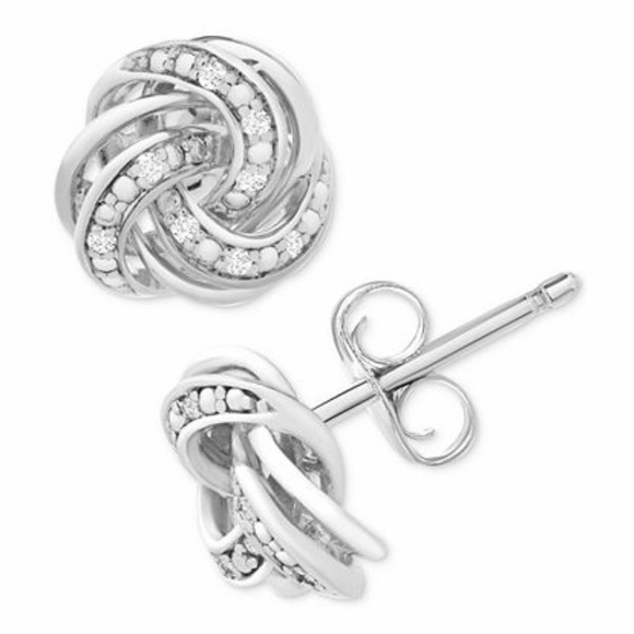 🎉 HP 🎉 Diamond Love Knot Stud Earrings in SS - Picture 2 of 7